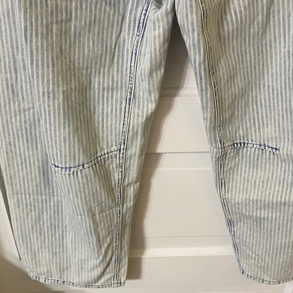 Oli & Hali Multi Stripe Patchwork Denim Barrel Jeans Light Wash Boho Size Small - Picture 8 of 9